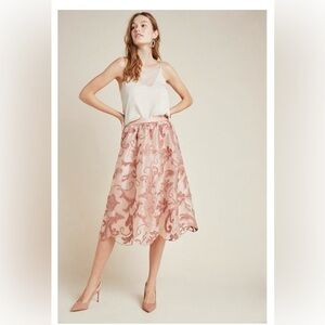 ANTHRO Anthropologie Maeve Shannon Embroidered Midi Floral Skirt, XL